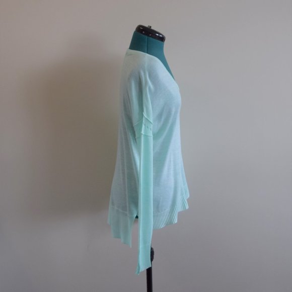 Mint Green High Low Fine Knit Long Sleeve Sweater - Picture 2 of 5